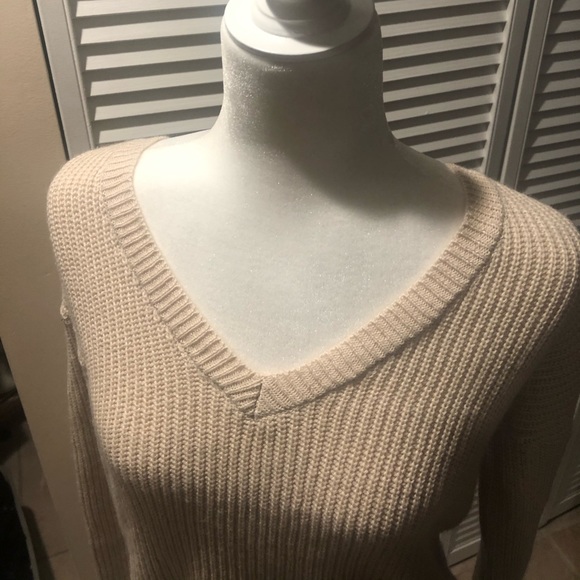 Unknown | Knit Sweater Tie Back Cream Taupe Top - Picture 7 of 8